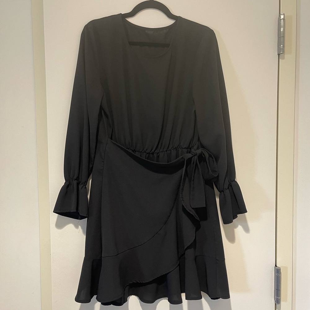 Long Sleeve Black Wrap Dress